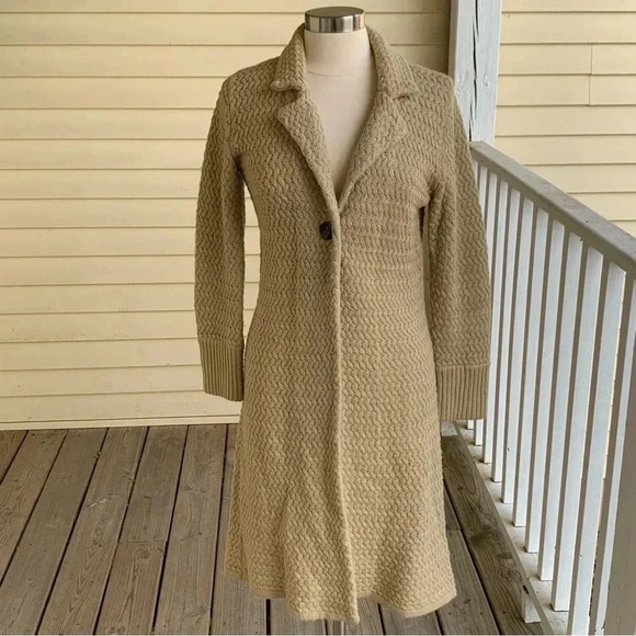 Dialogue Merino Wool Cardigan Sweater Duster Sz Petite XS Beige Coatigan QVC XSP - Picture 1 of 9